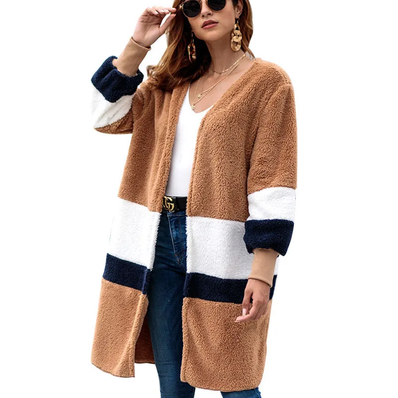 

QPFJQD Autumn Winter Women Plus Size Long Cardigan Casual Sweaters Female Loose Plush Striped Coat Ladies Knitted Jacket Tops