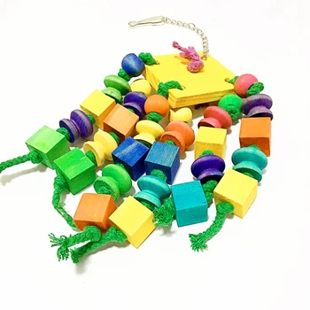 

Pet Bird Toy Chew Bite-resistant Hanging Ornament Toy Colorful Square Wooden Building Blocks Beads String Toy
