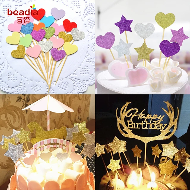 10 pz/lotto Cuore/Cute Star Cake Topper Compleanno Baby Shower Decorazioni ragaz 10 pz/lotto Cuore/Cute Star Cake Topper Compleanno Baby Shower Decorazioni ragaz