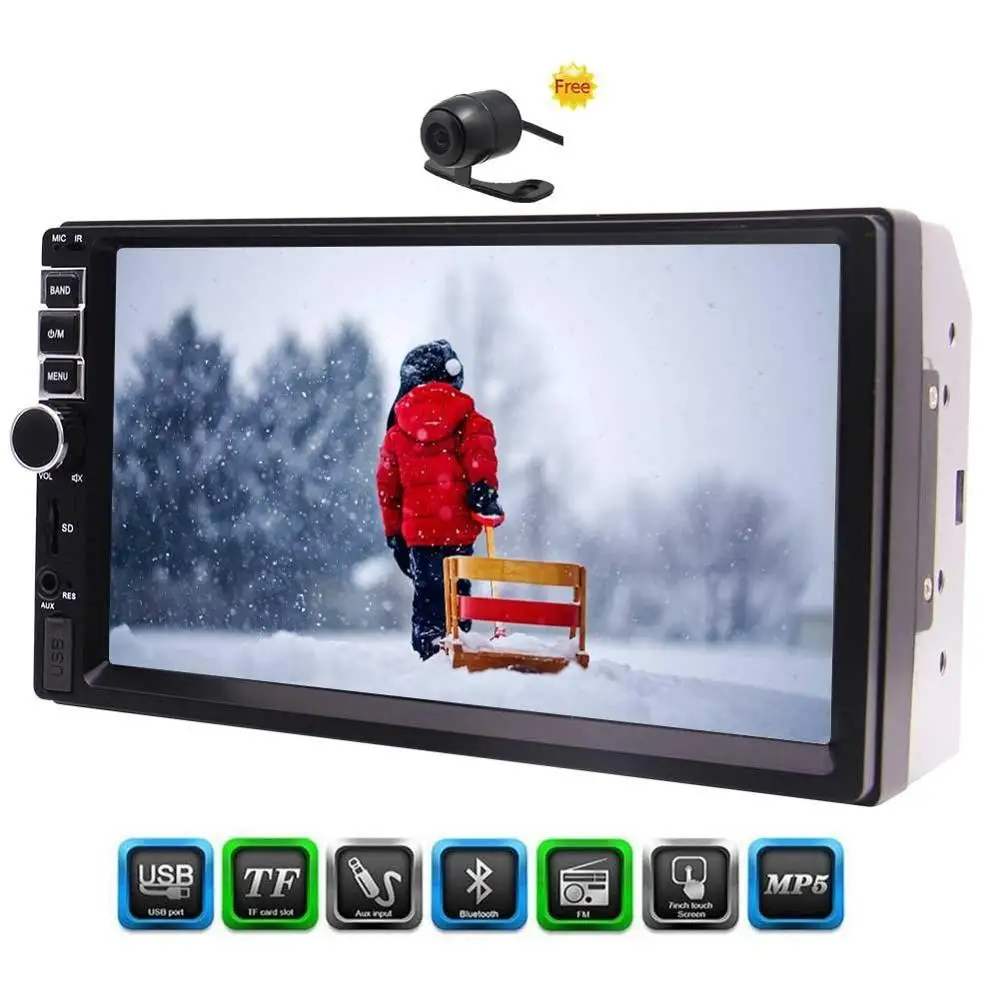 

Double Din Car Stereo 7'' In Dash Audio Car MP5 Player Bluetooth Steering Wheel Control USB TF Card Aux Input + Rear View Camera
