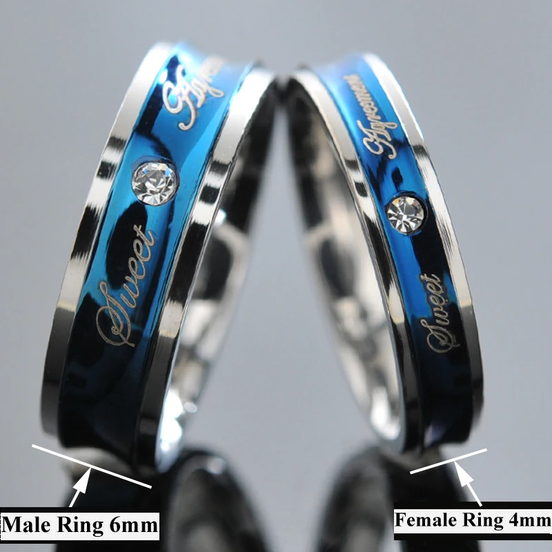 Gokadima Blue Couple Rings Wedding Engagement Korean Jewelry, His and Hers Promise Ring Stainless Steel, 1 Piece Price