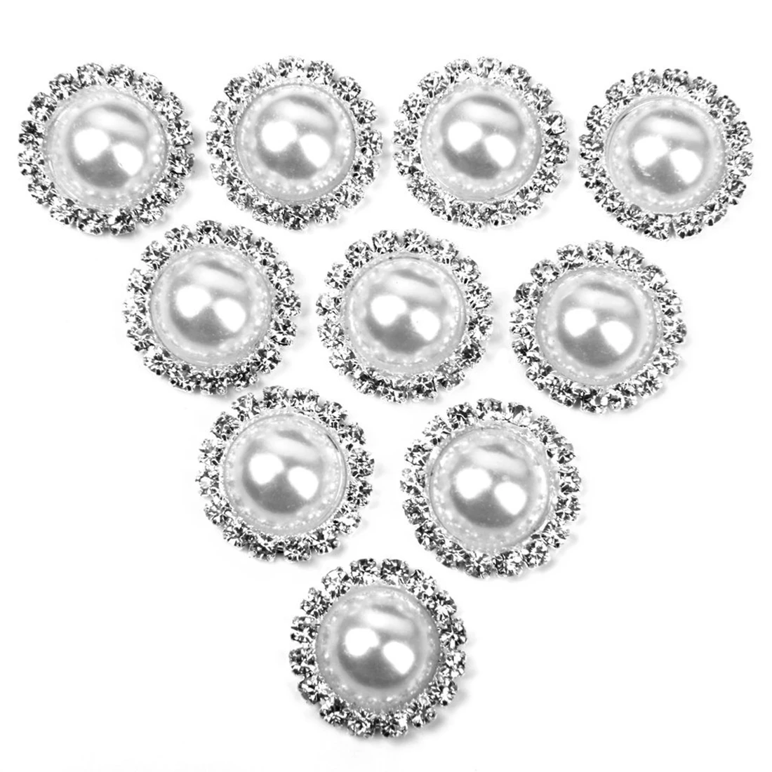 10pcs Crystal Artificial Bead Flat Back Adornment Buttons (White, 21 mm