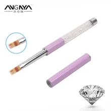 Retail 1PC ANGNYA Acrylic UV Gel Nail Art Ombre Brush Clear Hallow Rhinestone Handle Flat Nylon Hair Brush Nail Art Tools