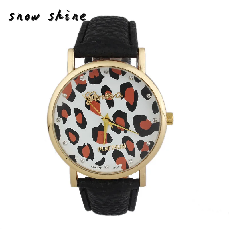 snowshine 10 Diamond Women Leopard Printing Pattern Weaved Leather Quartz Dial font b Watch b font