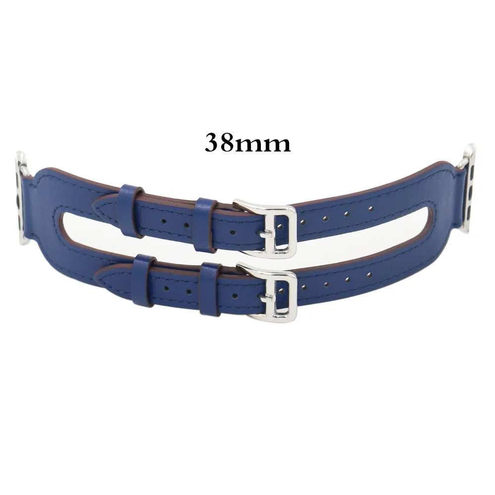 38mm Blue Кожаный ремешок для часов hermes Apple watch с двойной пряжкой Браслет-манжета 38 мм 42 мм и ремешок для часов из натуральной кожи - Цвет ремешка: 38mm Blue