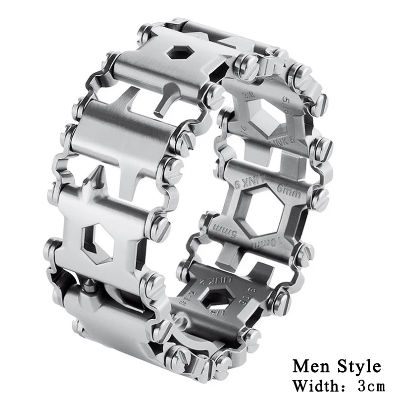 Креативная нержавеющая сталь на открытом воздухе 29 видов многофункциональный браслет в стиле инструментов Портативные Инструменты походная отвертка для выживания резка - Окраска металла: Men Silver