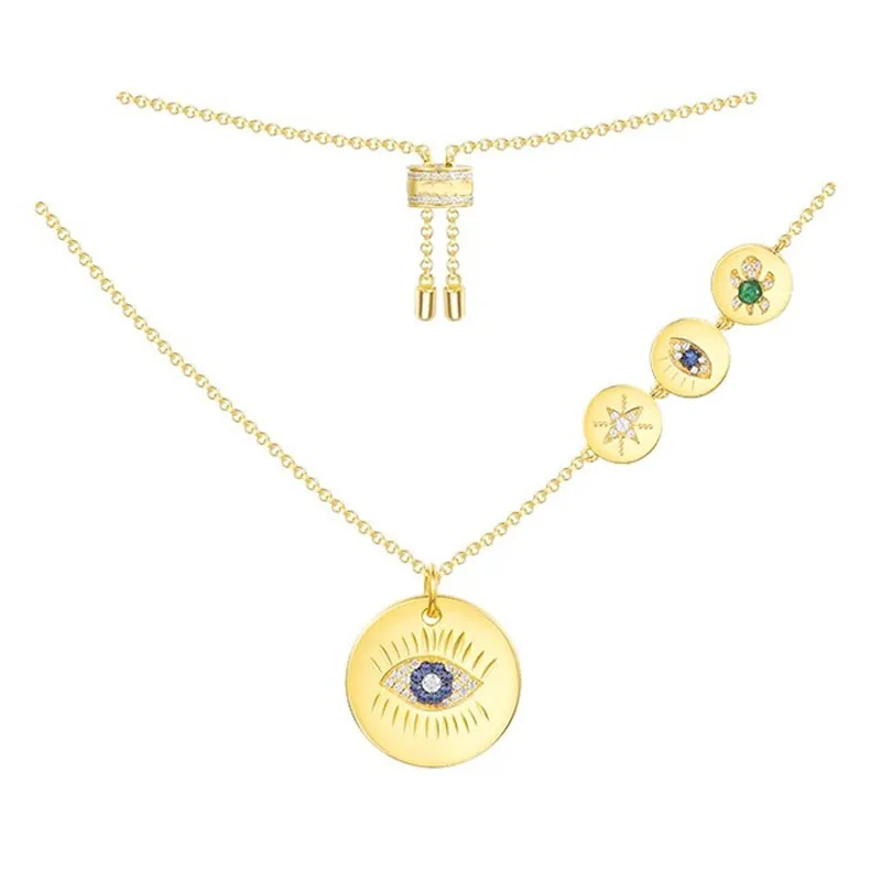 

SLJELY Real 925 Sterling Silver Gold Color Blue CZ Zirconia Stones Lucky Eye Turtle Symbol Pendant Necklace Women Luxury Jewelry