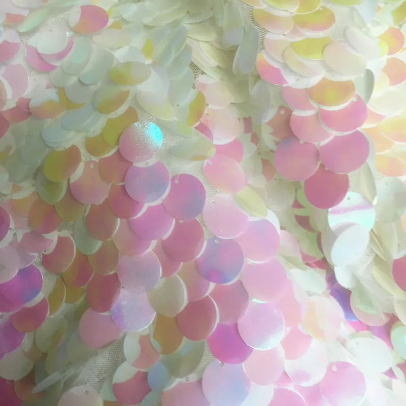 

GLace 1Y/Lot Sequin Fabric Pink White Scales Encryption Sequins Mesh Fabric for Dress Net Background Cloth TX815