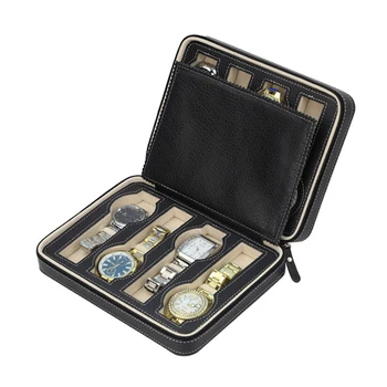 

High Quality 8 Grids Leather Watch Box Display Jewelry Collection Watch Storage Case With Zipper Portable Travel Watch Gift Box