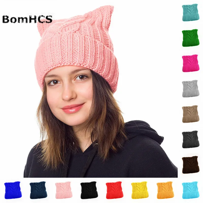 Cute Ears Pussy Cat Hat Women`s March-Cat Beanie Handmade Winter Warm Thick Knitted Hat