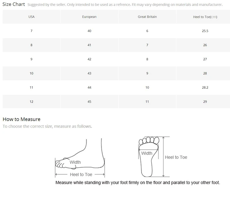 sizefor your reference