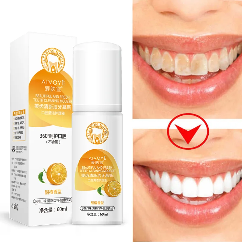 60 мл мощный отбеливание зубов пены Toothpast уход за полостью рта удаление пятен отбеливатель зубов Whiter Оранжевый запах для гигиены полости рта