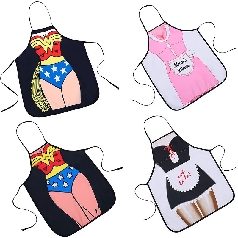 

2019 Woman Funny Kitchen Aprons Digital Printed Bibs Sexy Pinafore Cooking Baking Party Cleaning Cute Aprons For Women Avental