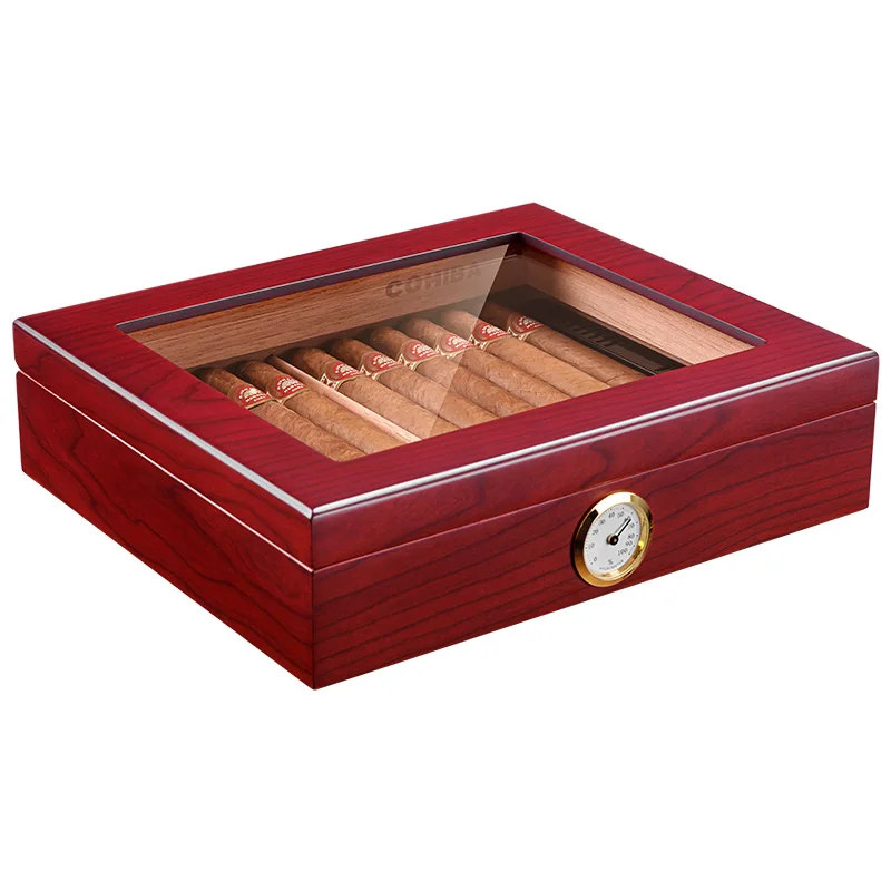  Portable Spain Cedar Cigar Case Wood Travel Cigar Humidor Set with Humidifier and Hygrometer Brown 