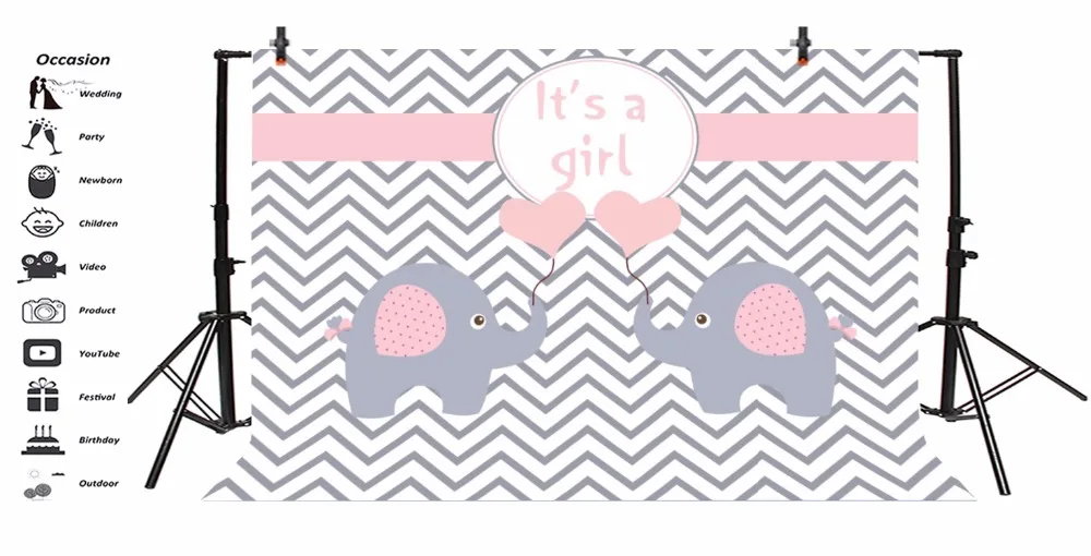 Laeacco Elephant Baby Shower Backdrops For Photography Pink Balloon Chevrons Stripe Photo Backgrounds Photocall Photo Studio
