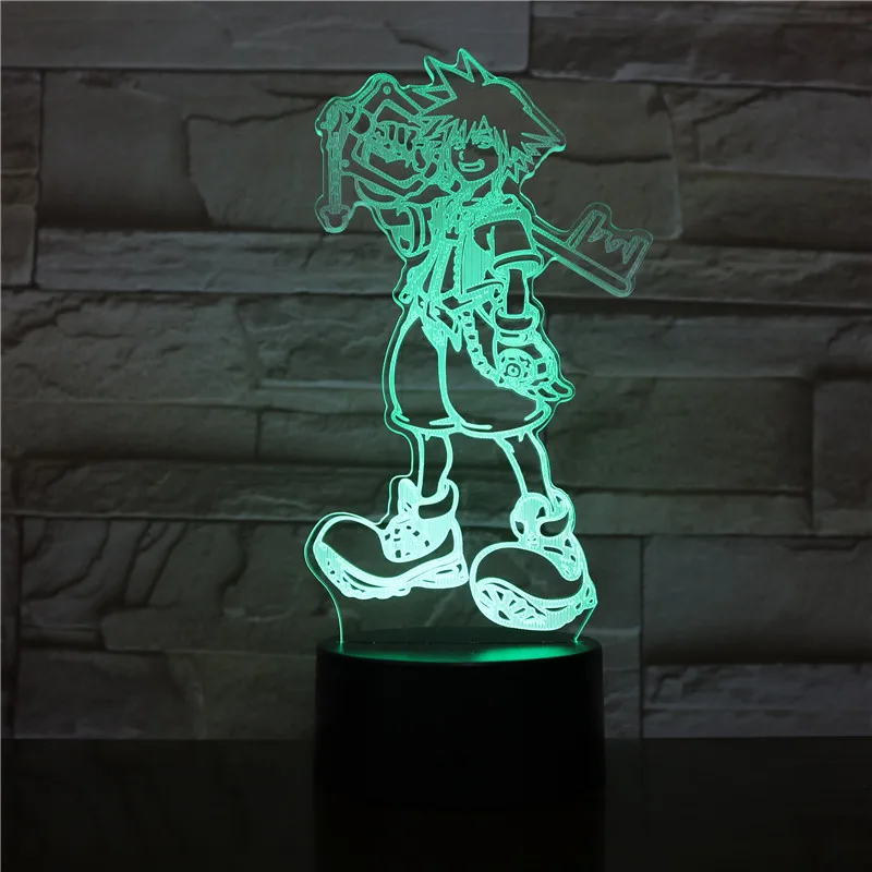Sora Figure USB 3D LED Night Light Multicolor RGB decorative lights Boys Kids Baby Gifts Game Kingdom Hearts Table Lamp Bedside