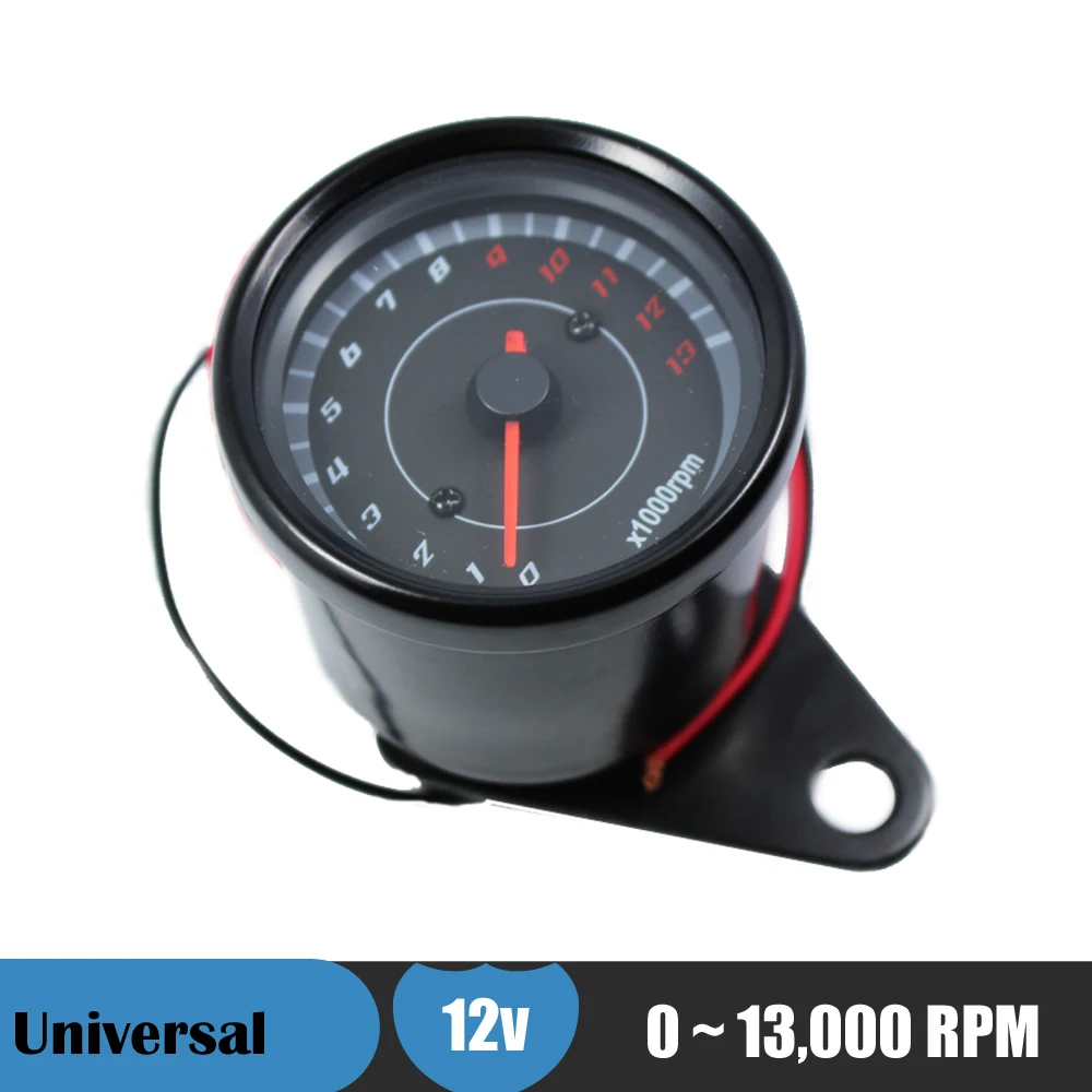 Universal Motorcycle Tachometer Gauge 13000 RPM 12v Black Motorbike