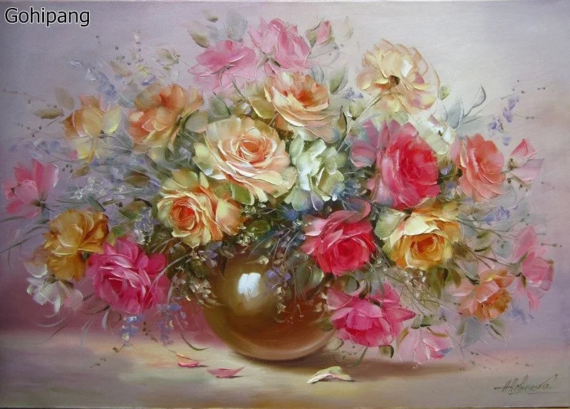 

Colorful Minion Flower DIY Painting By Numbers Abstract Oil Painting On Linens Unique Gift For Living Room Decoration