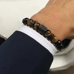 Модные очаровательные Мужские украшения из натурального камня бусины браслеты и браслеты для мужчин Pulseira Masculina черный круглый браслет из