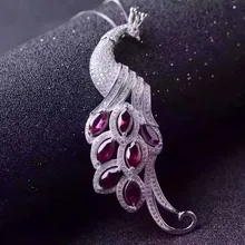 Кулон из натурального красного гранатового камня, серебро 925 пробы, кулон из натурального драгоценного камня, ожерелье, модный роскошный длинный Павлин, ювелирные изделия для женщин и девушек