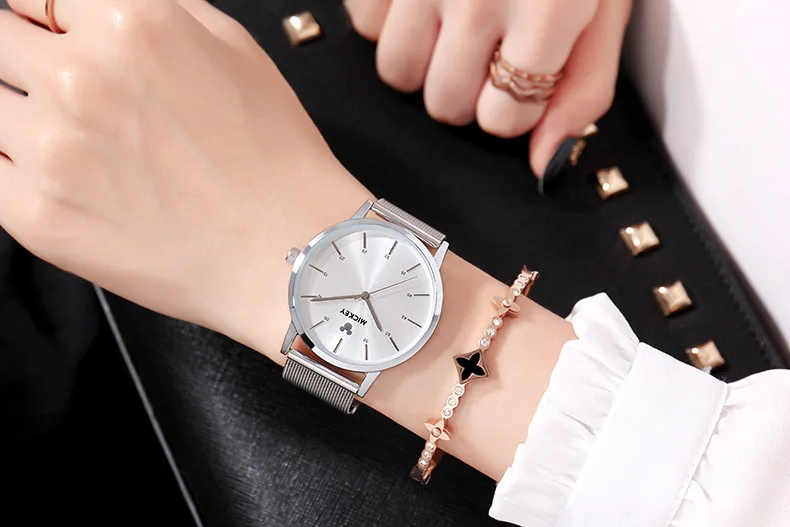 Disney Mickey Mouse Women Watches Top Luxury Quartz Wristwatches For Woman Stainless Steel Band Ladies Watch Montre Femme