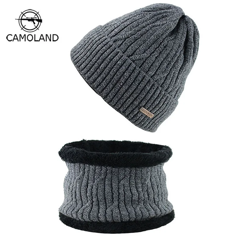 

2019 Brand Warm Wool Fleece Lining Beanie Scarf Set Mask Skullies Knitted Masculine Winter Hats for Men Women Bonnet Caps Baggy