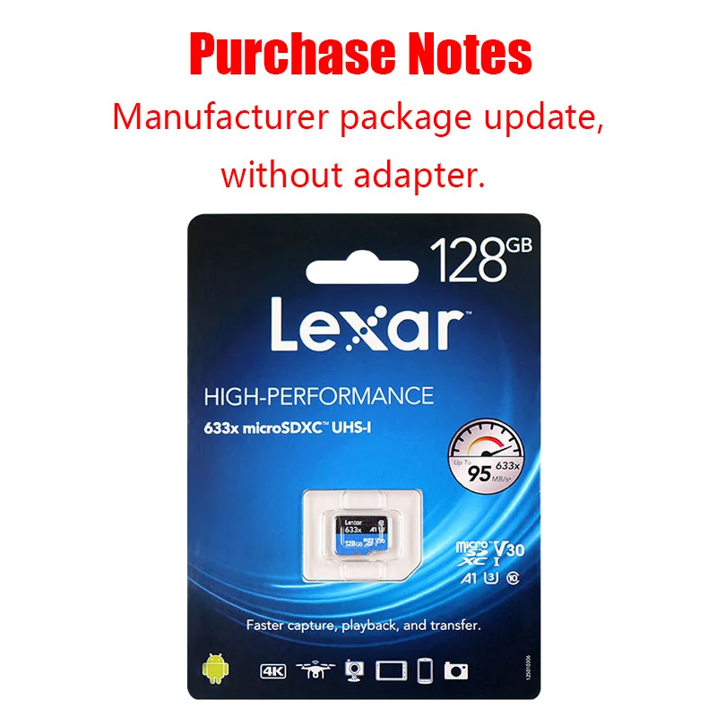 Оригинальная высокоскоростная карта памяти Lexar 128GB Micro SD 16GB 32GB до 95 м/с 64GB класс 10 633x карта памяти TF