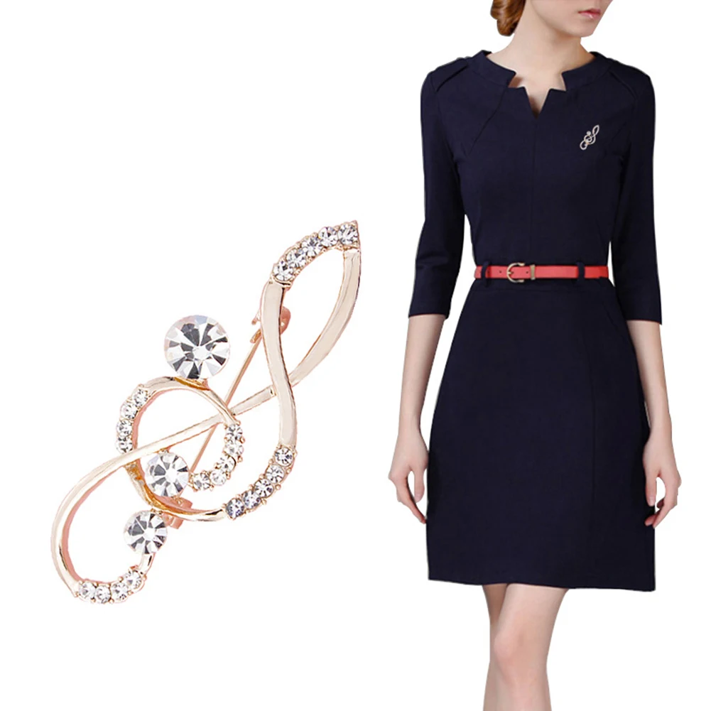 

Women's Rhinestone Music Note Scarf Brooch Rose Gold Treble Clef Pin Jewelry