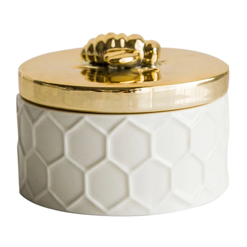

Nordic Modern Golden Bee Ceramic Storage Box Desktop Jewelry Box Candy Key Storage Box Decoration Ornament Storage 10