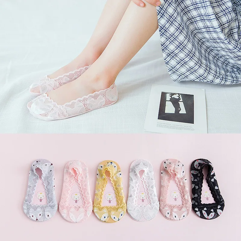 Новые модные летние детские носки-лодочкой с рисунком лисы хлопковые и кружевные носки для девочек