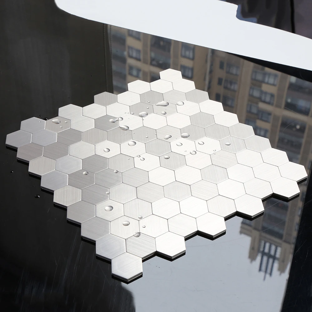 5 шт. самоклеящаяся металлическая мозаика настенная плитка для декора 12 ''X 12'' кубический серебристый 3D шестигранные настенные наклейки кухня щиток домашний декор
