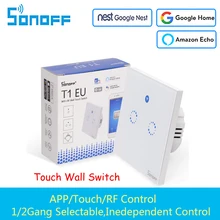 Sonoff T1 ЕС умный Wi-Fi настенный сенсорный светильник 1/2 банда сенсорный/Wifi/433 RF/APP пульт дистанционного управления умный дом работа с Google