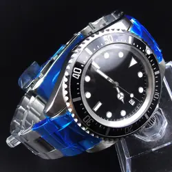 42 мм Парнис черный циферблат черный ободок Самовзводные механические часы светящиеся Для мужчин часы
