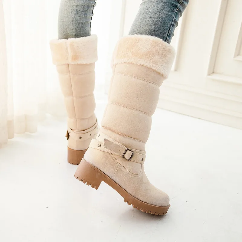 NEMAONE/зимние сапоги; модная повседневная обувь; сезон осень-зима; милые женские ботинки; стильная обувь из флока на квадратном каблуке; модные сапоги до колена