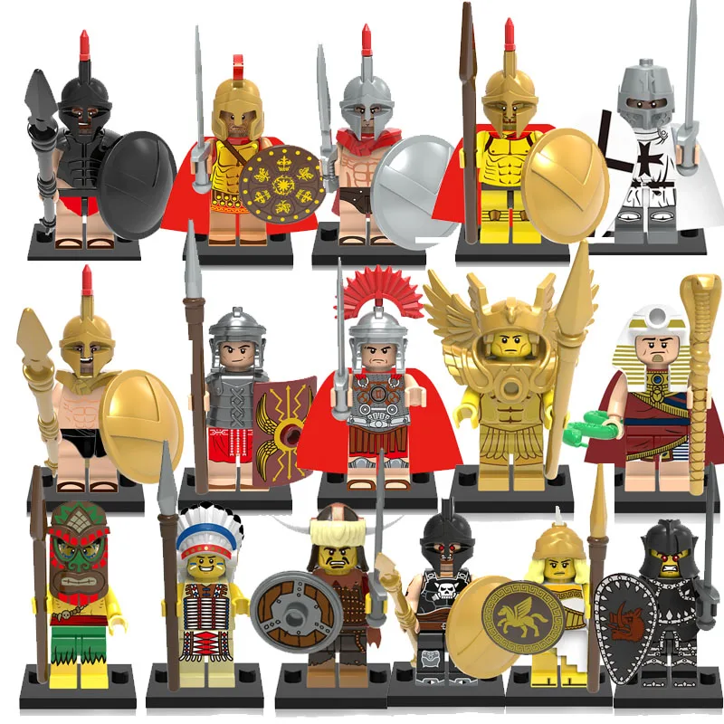 

8PCS/LOT Super Hero Medieval Knights Legoings Building Blocks Roman Commander Spartacus Figures Crusader Brick Toys for Children
