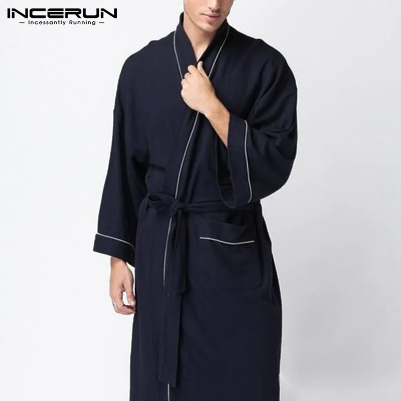 Женские пижамы халат с длинным рукавом мужские кимоно Ночной халат с поясом однотонные модные парные мужские женские ночные рубашки