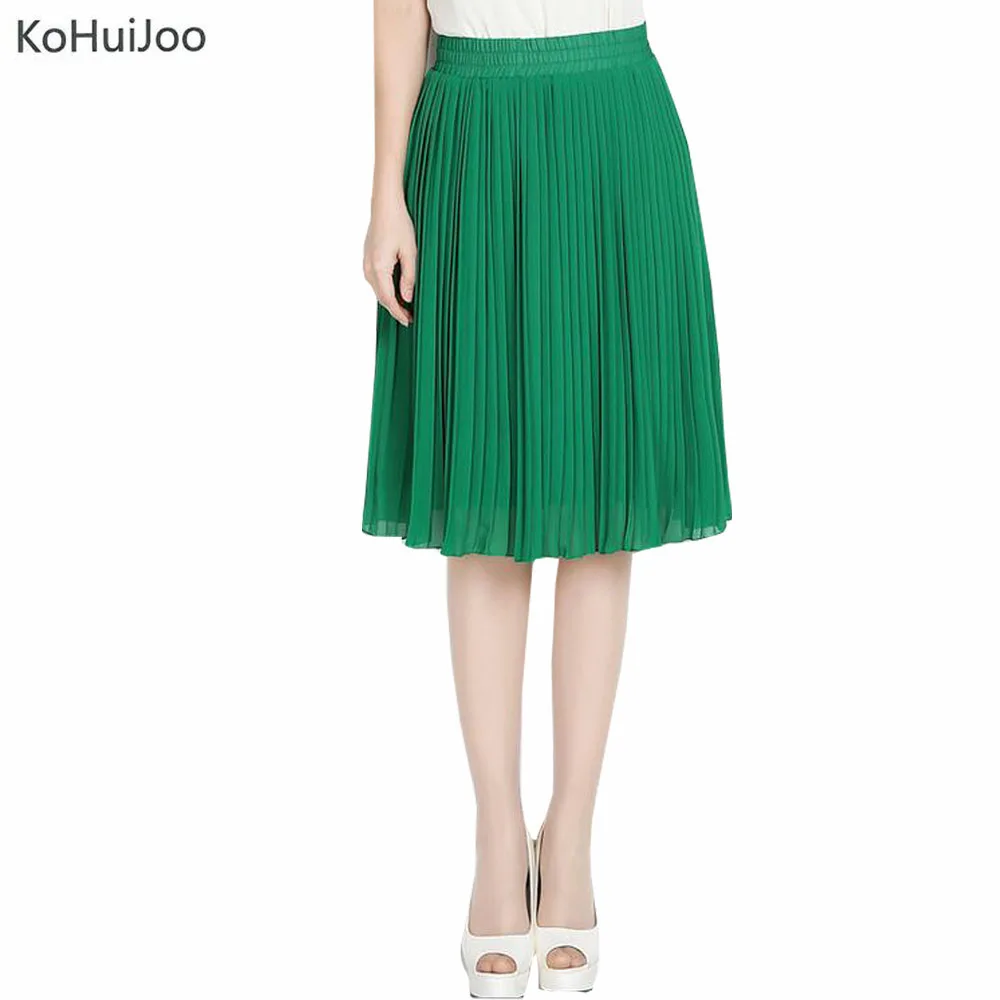 KoHuiJoo Summer Women Chiffon Skirt Knee Length Casual High Waist
