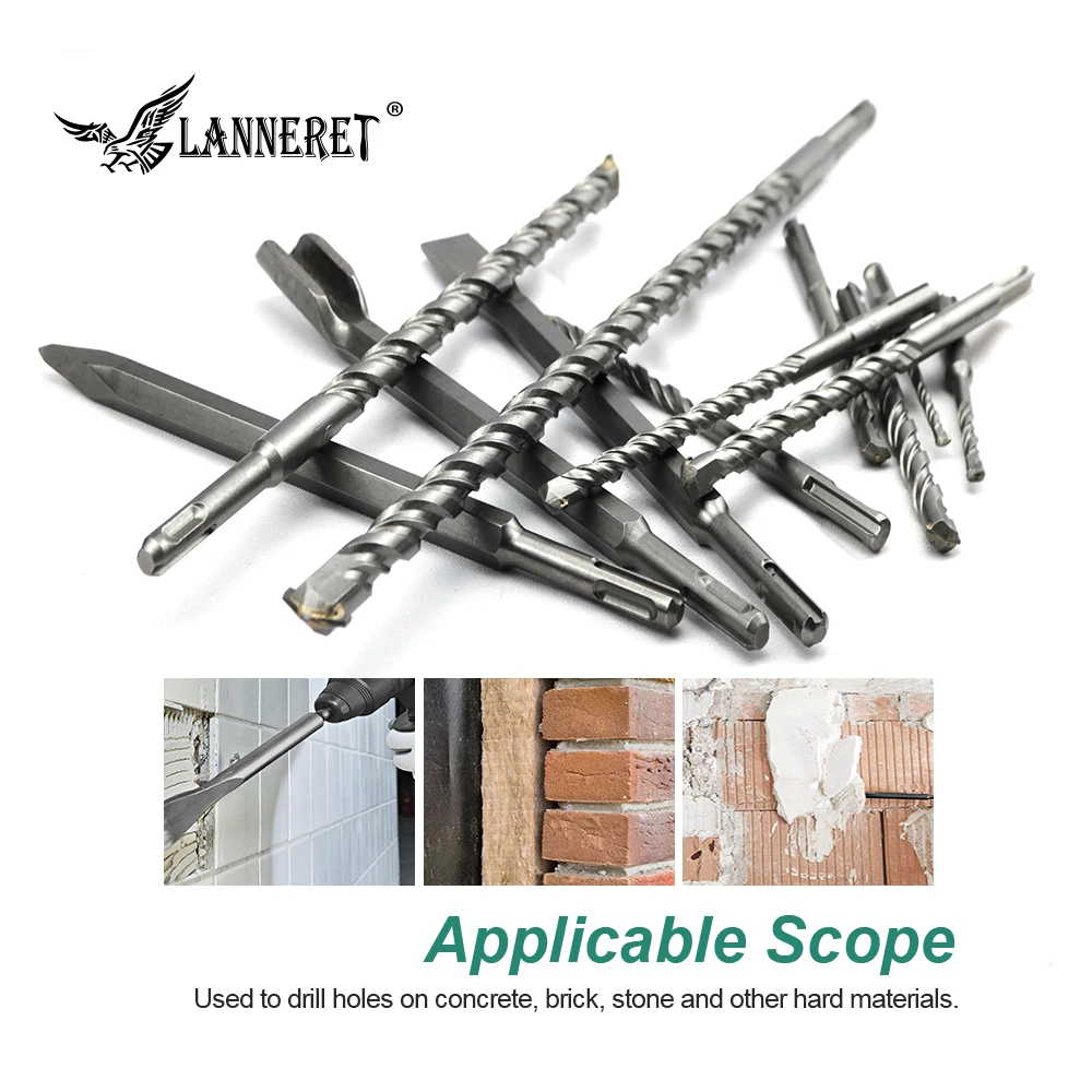 

LANNERET 12pcs Rotary Hammer Bits Set, Point/Flat/U-groove Chisel & 9pcs Drill Bits Universal Connection Design