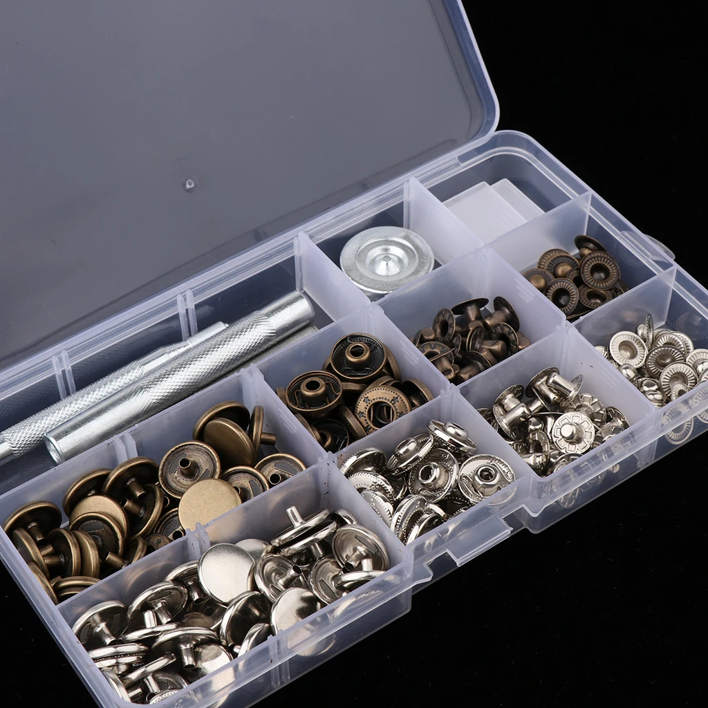30 Sets Sewing Snap Fasteners Popper Press Stud Button Leather Tool Kits 10mm 12mm 15mm 17mm