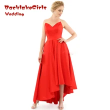 Red Evening Prom Dress Short 2017 Sweetheart Satin Formal Evening Gowns Short Front Long Back Dress custom made