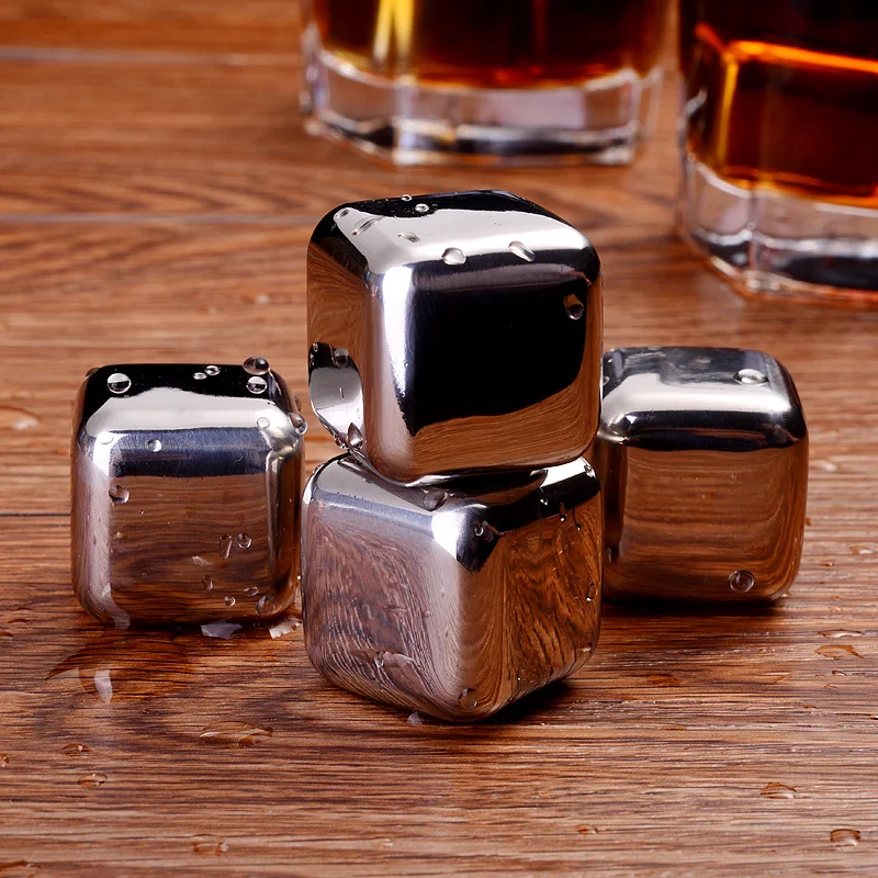 

2/4 Pcs Stainless Steel Whiskey Stone Ice Cube Stones Whisky Wine Beer Cooling Tool with Plastic Box