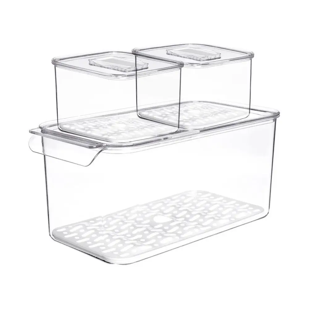 

Kitchen Refrigerator Storage Box Vegetable Fruit Drain Storage Box Rectangular Double Plastic Sealed Storage Box For Restaurant