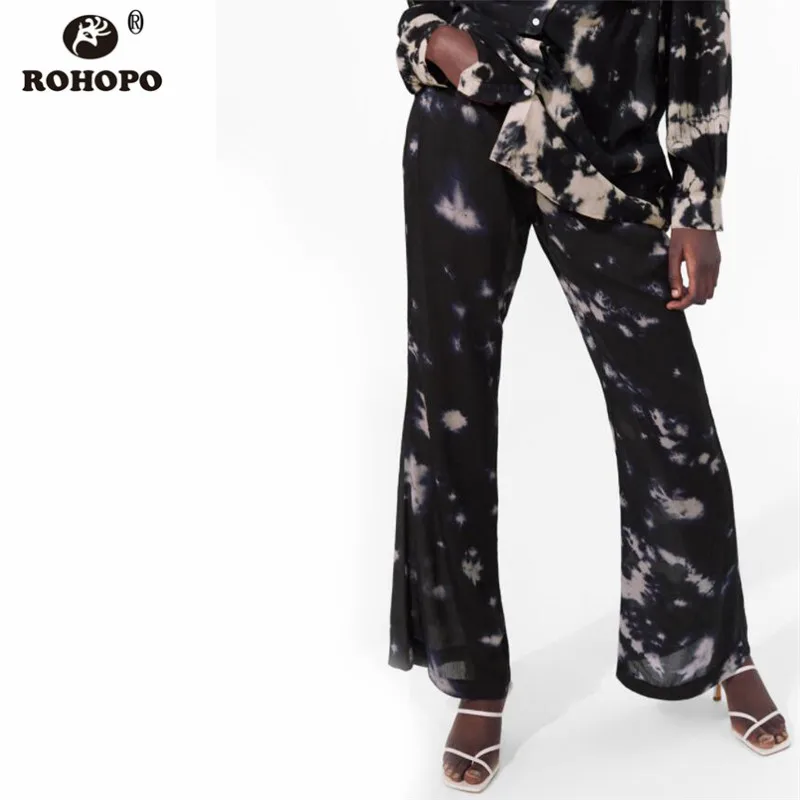 

ROHOPO Women Streetwear Printed Clould Flare Pant Gothic Vintage Full Length Autumn Casual Floral Bottoms #UK9077D