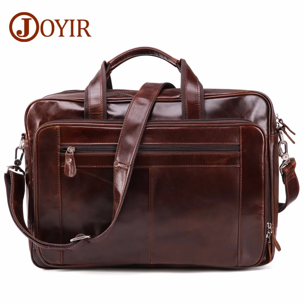 

JOYIR Men's Genuine Leather Briefcases 16" Big Real Leather Laptop Tote Bag Cow Leather Business Bag Casual Men Travel Bag