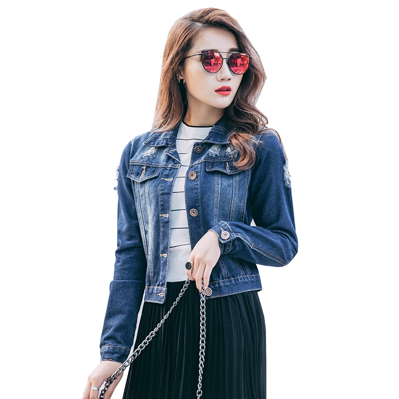 Spring Autumn broken hole Cowboy font b Women b font font b Jacket b font 2017