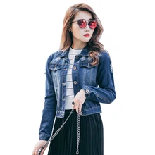 Spring Autumn broken hole Cowboy font b Women b font font b Jacket b font 2017