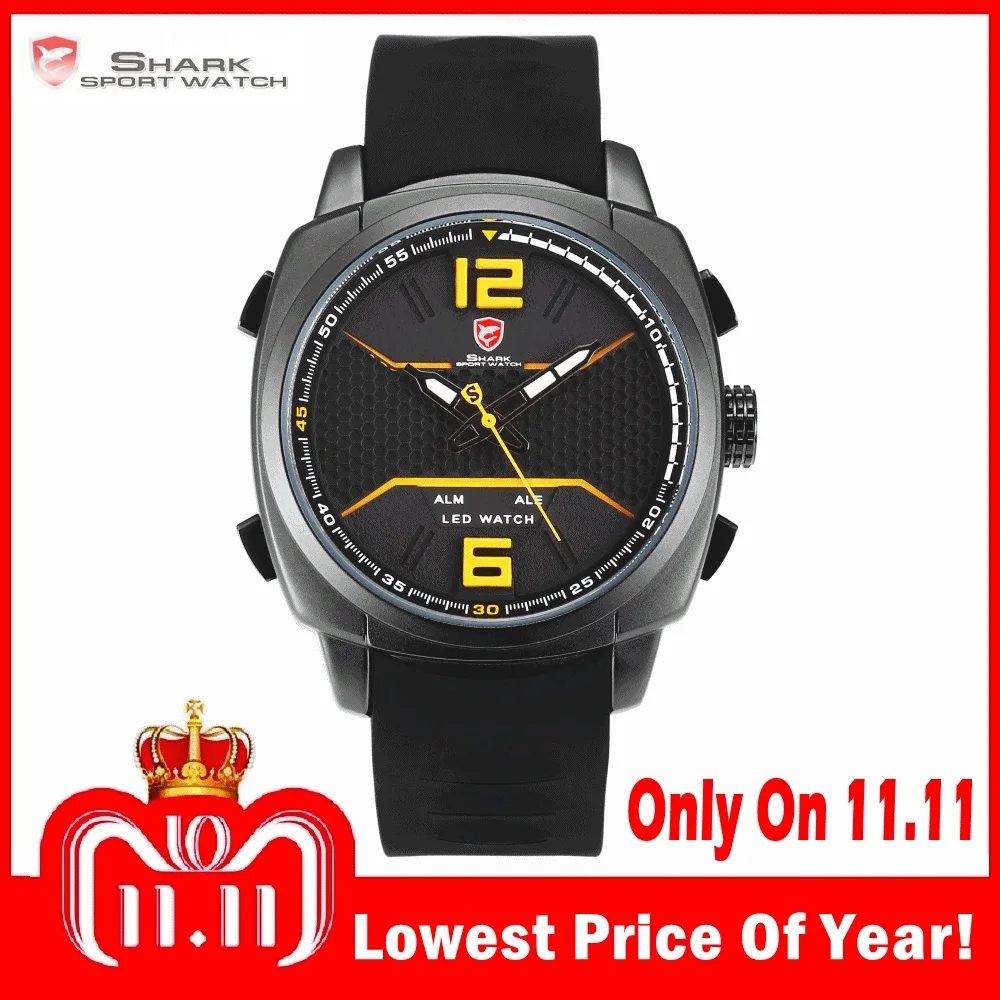 2018 New Design Whitetip Reef Shark Sport Watch Men LED Yellow Analog Date Alarm Silicon Band Quartz Digital Wrist Watches/SH489 2018 New Design Whitetip Reef Shark Sport Watch Men LED Yellow Analog Date Alarm Silicon Band Quartz Digital Wrist Watches/SH489