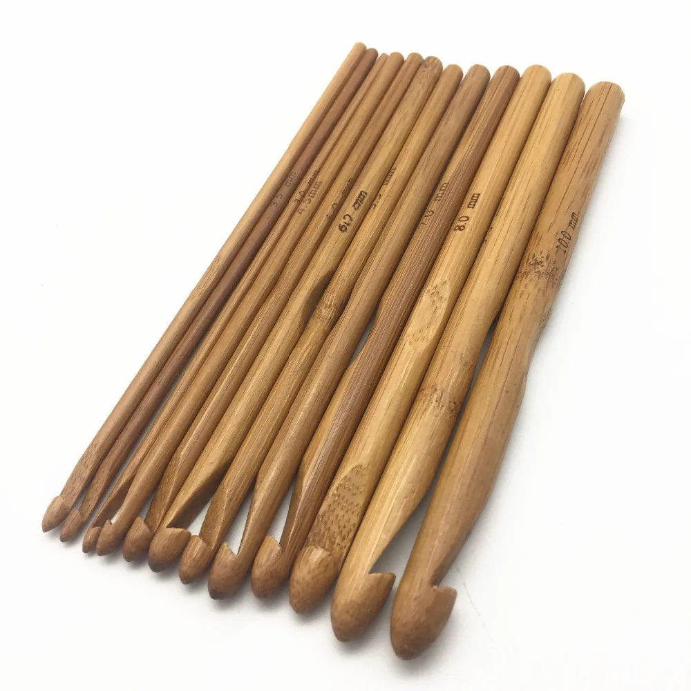 Set Of 12pcs 310mm Crochet Hooks Bamboo Needles Diy Sewing Needle