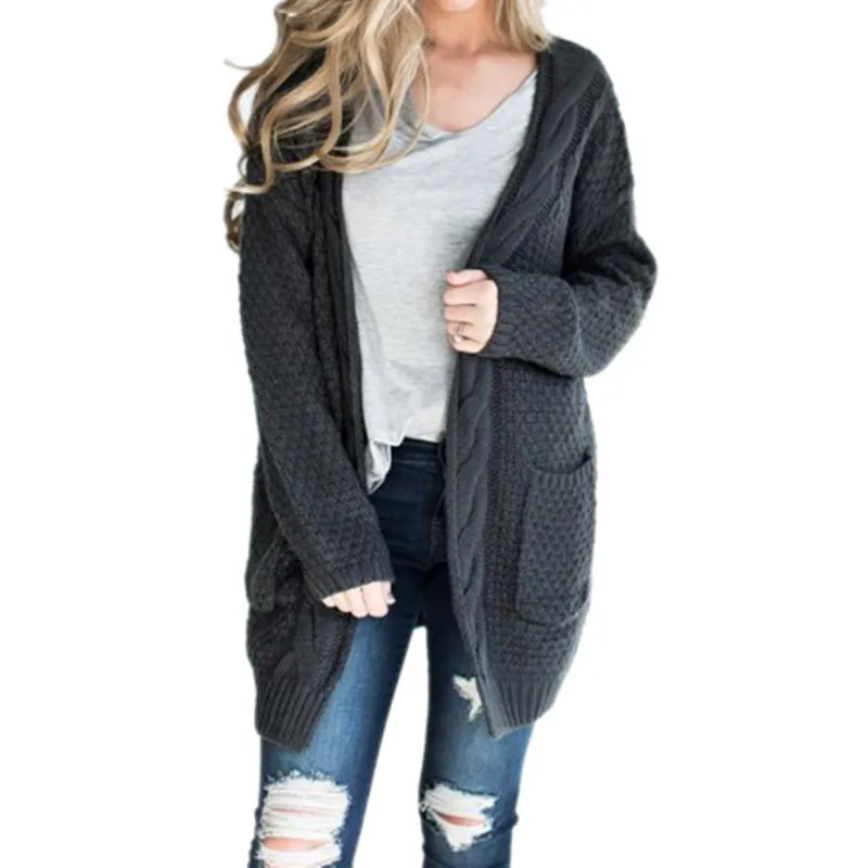 

2019 New Arrival Sweater Woman In The Long Section Cardigan Ladies Trendy Coarse Knitted European Open Front Loose Casual Kimono