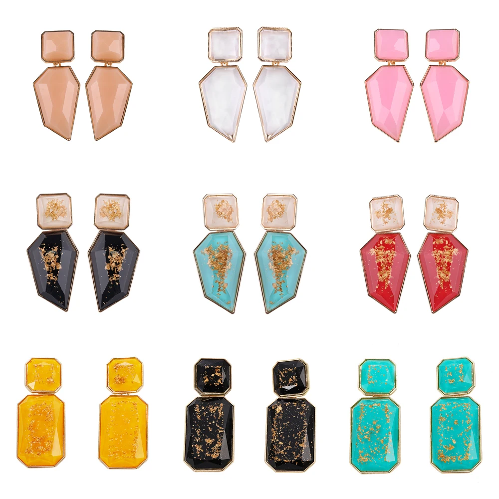 

Girlgo Colorful Rhinestone Rectangle Dangle Earrings For Women Bright ZA Drop Statement Earrings Bohemia Stone Irregular Jewelry
